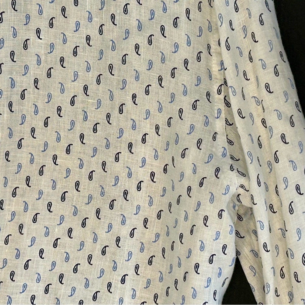 Men's White Linen Paisley Button Down Shirt Size Medium
